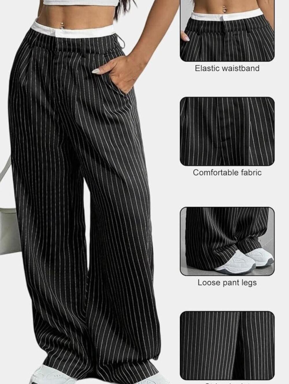 Commense Pinstripe Wide Leg Black & White Pant NWT